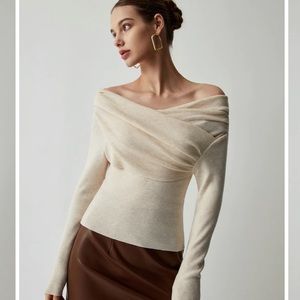 Commense wrap off shoulder sweater top